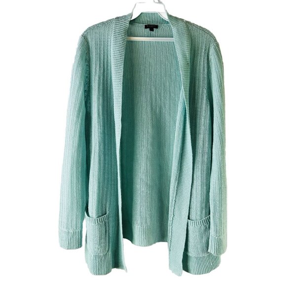 Talbots Linen Knit Cardigan Duster Sweater Blue Coastal - Picture 1 of 5